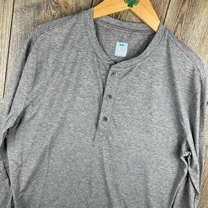Myles Apparel Mens Long Sleeve Henley Shirt Heather Grey Size Large Activewear